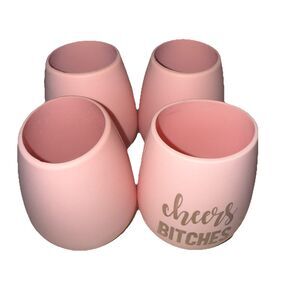 Odeme Set of 4 Silicone Pool Wine Glasses What a Pair Pink Rose